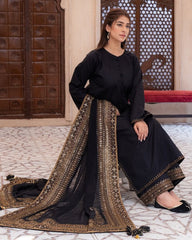Exclusive Black Roman Silk Palazo Kurti With Dupatta