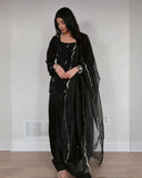 Exclusive Black Natural Crep Farshi Salwar Suit With Dupatta