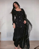 Exclusive Black Natural Crep Farshi Salwar Suit With Dupatta