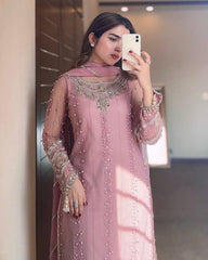 Exclusive Dusty Pink Soft Georgette Palazo Kurti With Dupatta