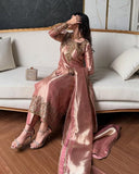 Exclusive Peach ZimmySilk Embroidery Pant Kurti With Dupatta