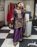 Exclusive Purple Silk Embroidery Gharara Suit With Dupatta