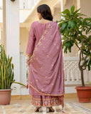Exclusive Pink Chinon Silk Embroidery Palazo Kurti With Dupatta