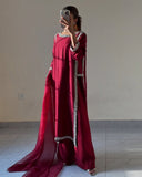 Premium Custom Fit Viral Celebrity Inspired Suit With Simmer Silk Blend Complete Set With Top Bottom And Dupatta