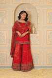 Exclusive Elegant Red Embroidered Sharara Suit with Dupatta