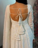 Exclusive White Slim Georgette Embroidery Gown Set With Dupatta