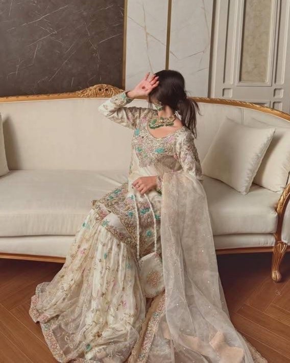 Ready To Wear White Soft Georgette Embroidery Sharara Kurti With Dupatta