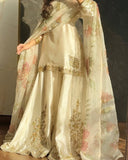 Ready To Wear White Chinon Silk Embroidery Top Bottom With Dupatta