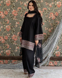 Ready To Wear Black Natural Crep Embroidery Farshi Salwar Kurti With Dupatta