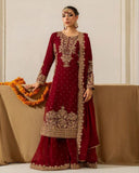 Exclusive Red Blue Brown Soft Georgette Embroidery Palazo Kurti With Dupatta