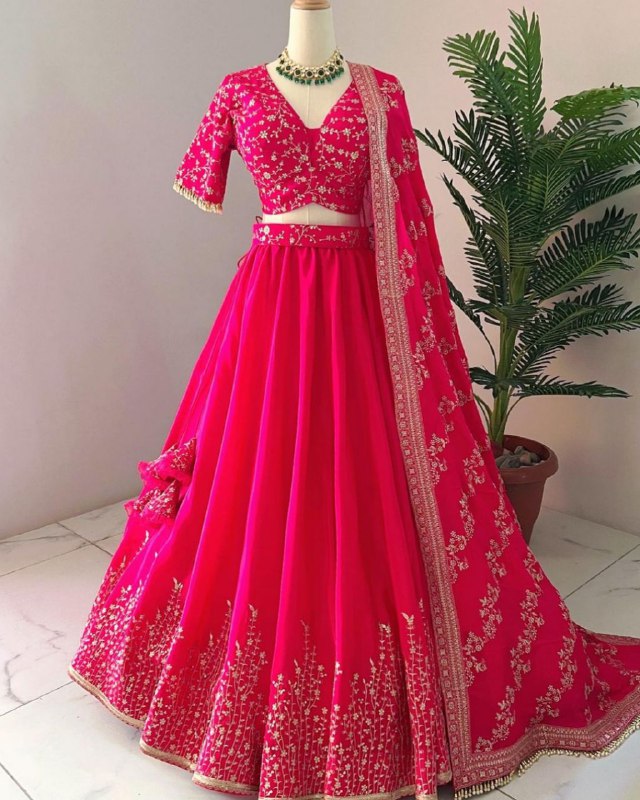 Designer Faux Georgette Embroidery Work Lehenga Choli With Dupatta