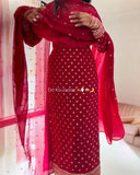 Ready To Wear Red Simmer Silk Embroidery Kurti Set With Dupatta
