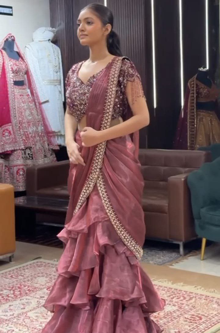 Exclusive Wine Silk Golden Embroidery Saree With Blouse