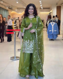 Exclusive Green Fendy Silk Embroidery Palazo Kurti With Dupatta