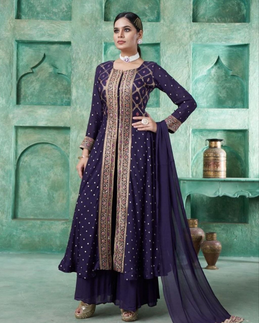 Designer Purple Pure Georgette Fancy Embroidery Work Anarkali Suit With Dupatta