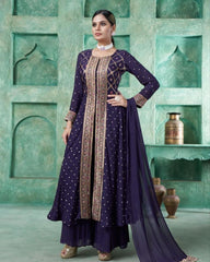 Designer Purple Pure Georgette Fancy Embroidery Work Anarkali Suit With Dupatta