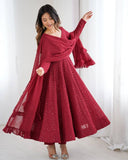Premium Red Peach Black Soft Georgette Embroidery Anarkali Suit With Dupatta