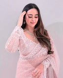Exclusive Pink Soft Net Embroidery Saree With Blouse