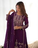 Ready To Wear Purple Pure Chinon Silk Embroidery Sharara Kurti With Dupatta