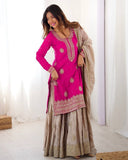 Premium Pink Blue Premium Chinon Silk Embroidery Gharara Suit With Dupatta