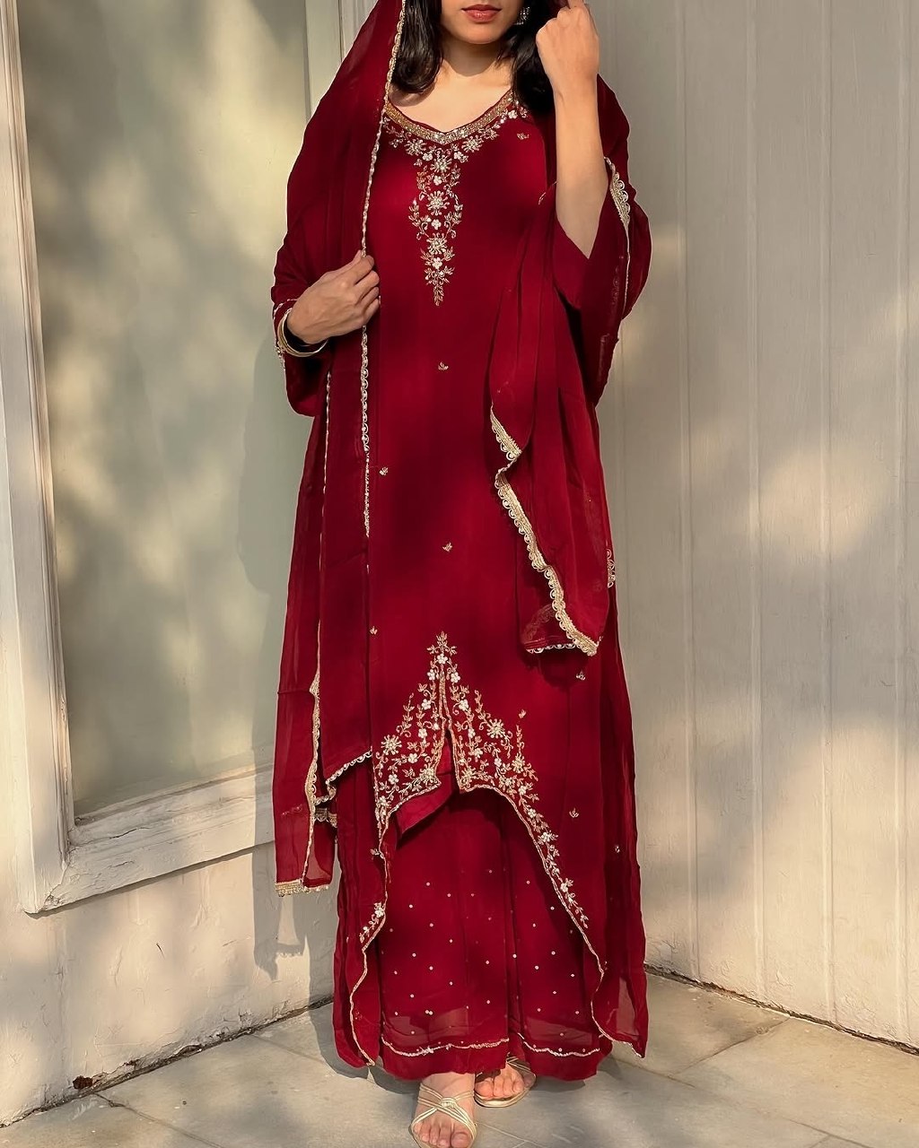Exclusive Black And Red Soft Georgette Embroidery Palazo Kurti With Dupatta