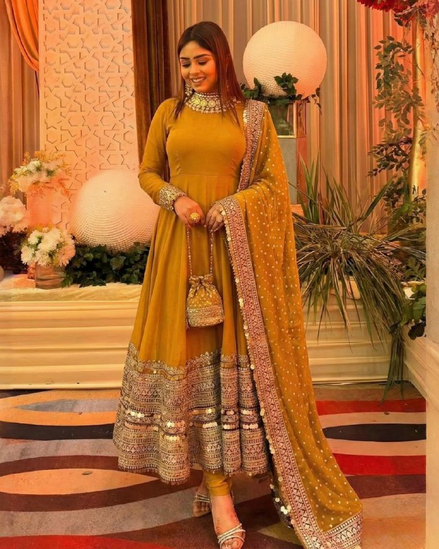 Exclusive Orange Yellow Green Purple Black Silk Embroidery Anarkali Suit With Dupatta