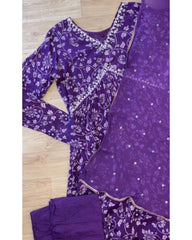 Ready To Wear Purple Faux Georgette Floral Print Work Alia Cut Suit With Dupatta