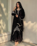Exclusive Black And Red Soft Georgette Embroidery Palazo Kurti With Dupatta