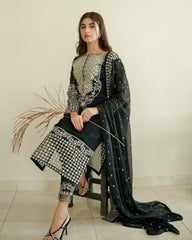 Ready To Wear Black Pure Georgette Embroidery Work Pakistani Suit With Dupatta