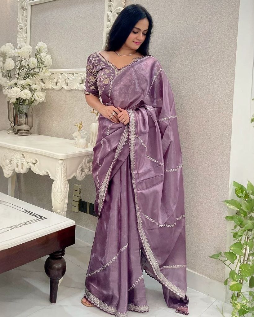 Designer Jimmy Choo Silk Embroidery Work Saree With Blouse