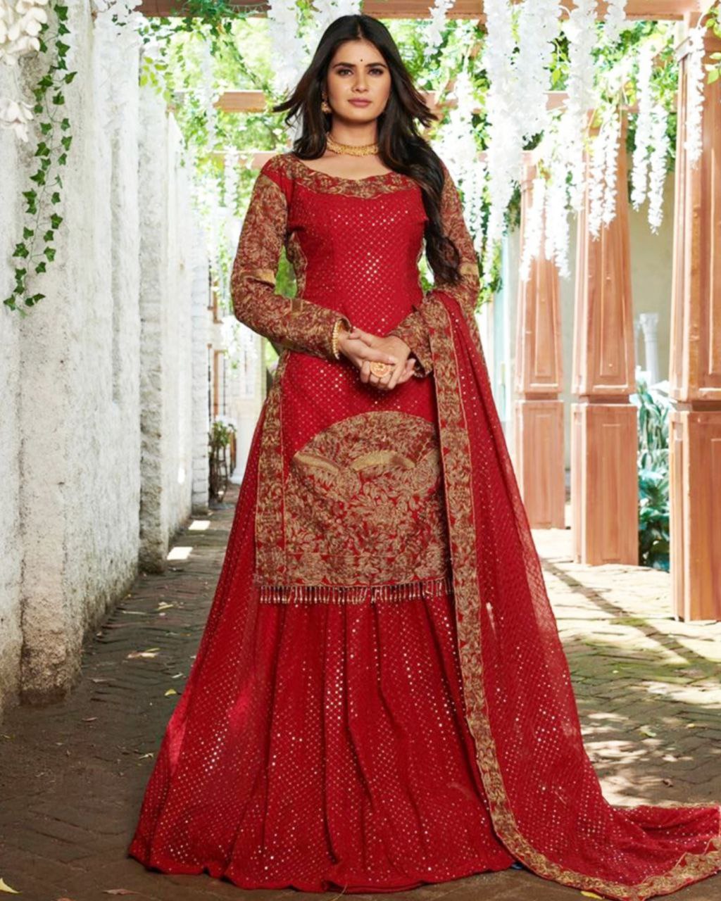 Designer Red Embroidered Lehenga Choli with Dupatta