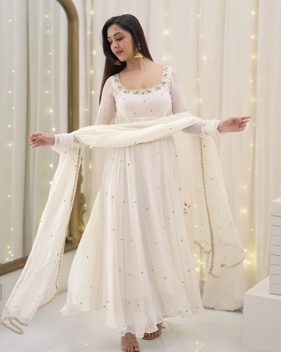 Exclusive White Soft Georgette Embroidery Anarkali Suit With Dupatta