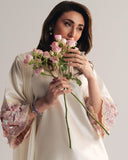 Ready To Wear White Natural Crep Silk Embroidery Farshi Salwar Kurti With Dupatta