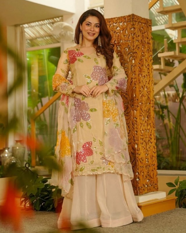 Ready To Wear Multicolor Soft Taby Organza Silk Embroidery Kurti Palazo With Dupatta