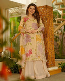 Ready To Wear Multicolor Soft Taby Organza Silk Embroidery Kurti Palazo With Dupatta