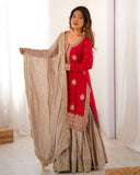 Premium Handcrafted Soft Chinon Silk Coding Embroidery Thread Sharara Suit With Dupatta