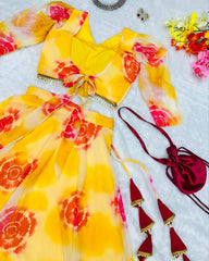 Desinger Yellow Organza Silk Floral Printed Lehenga Choli With Dupatta