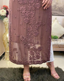 Ready To Wear Brown Soft Georgette Thread Work Pant Suit With Dupatta