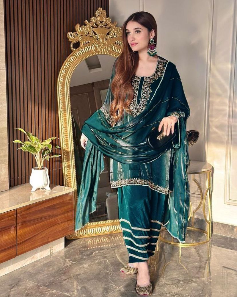 Designer Rama Jimmy Choo Embroidery Work Plazzo Suit With Dupatta