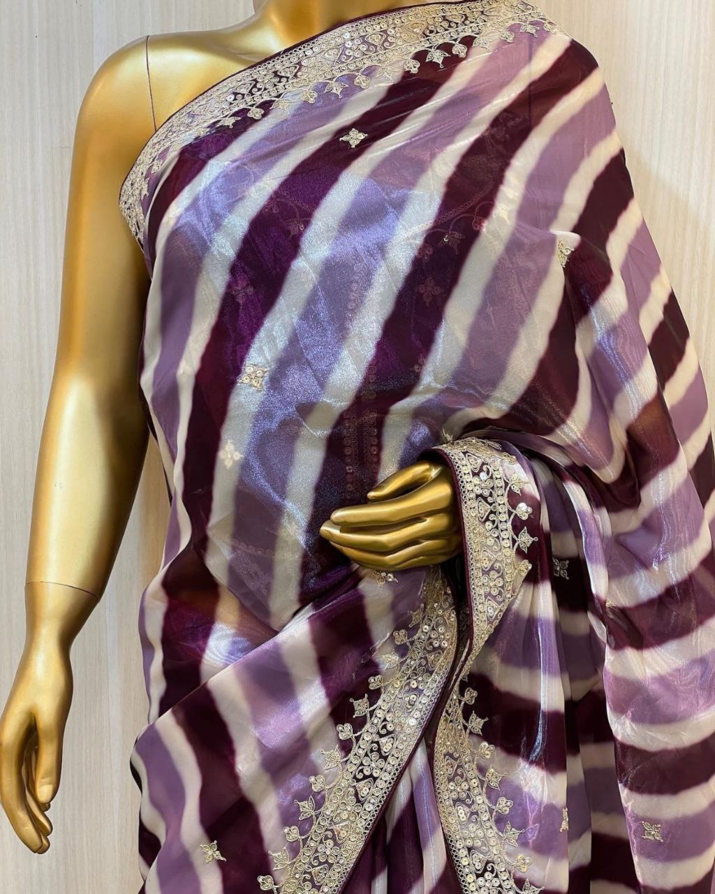 Designer Organza Silk Sequence Work Saree With Blouse