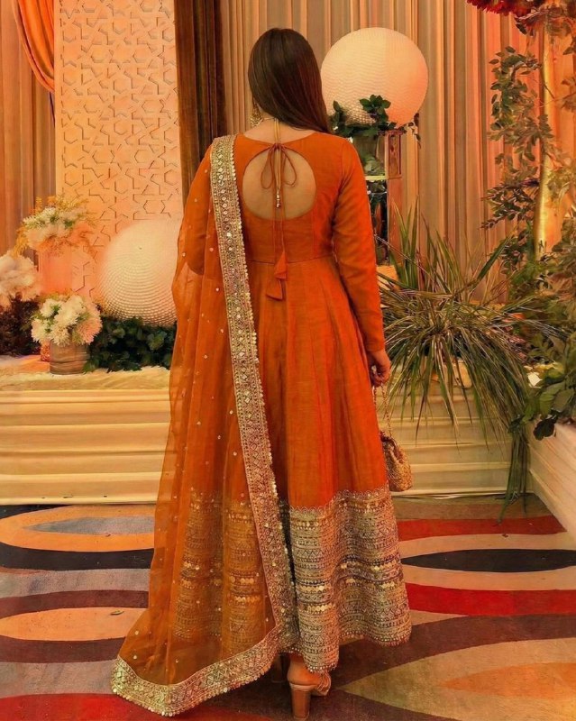 Exclusive Orange Yellow Green Purple Black Silk Embroidery Anarkali Suit With Dupatta