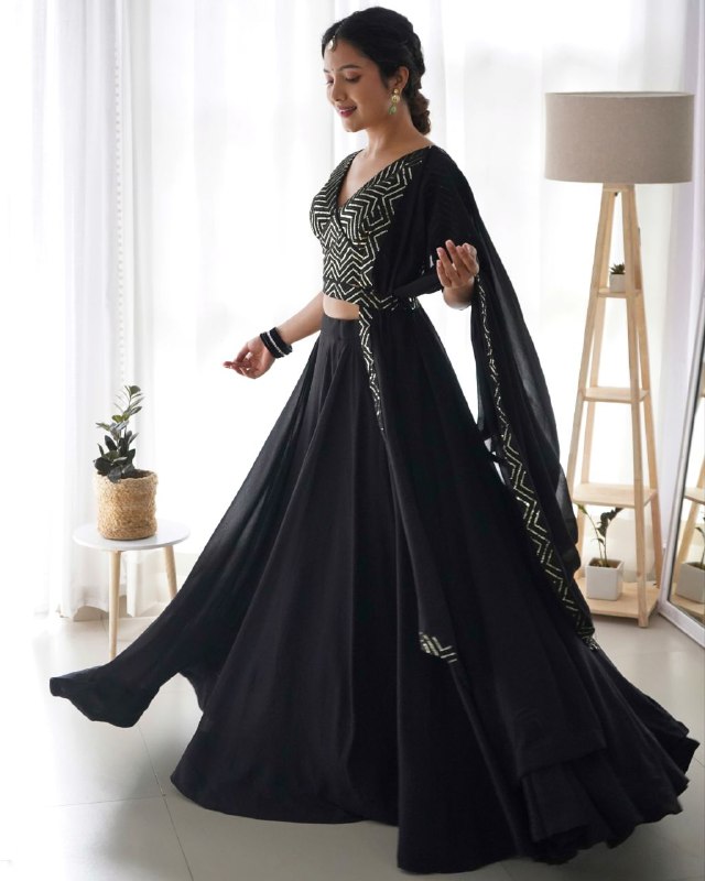 Ready To Wear Black Soft Georgette Sequence Work Lehenga Choli With Dupatta