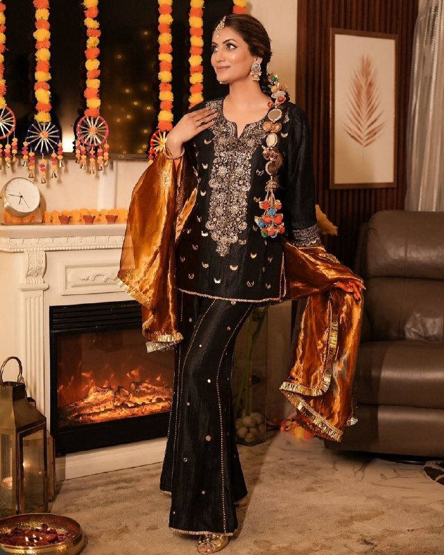 Exclusive Black Chinon Silk Embroidery Gharara Suit With Dupatta