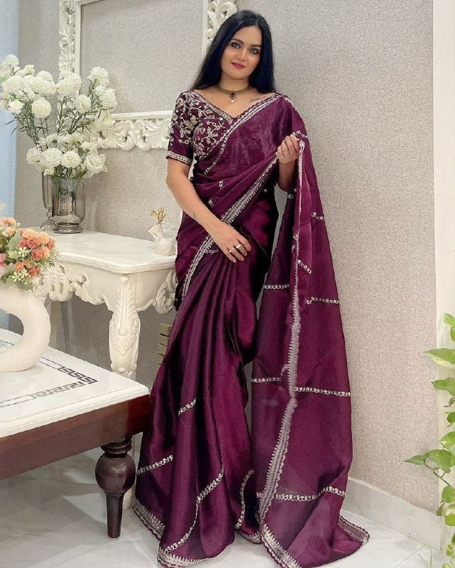 Designer Jimmy Choo Silk Embroidery Work Saree With Blouse