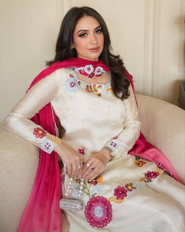 Ready To Wear White Roman Glass Silk Kurti Palazo With Dupatta