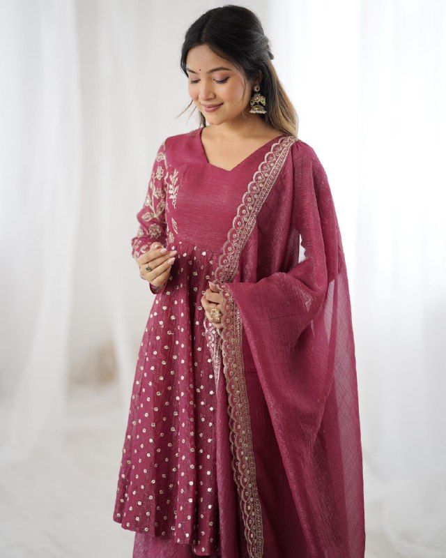 Exclusive Pink Black Crunchy Silk Embroidery Frock Palazo With Dupatta