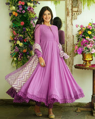 Ready To Wear  Lilac Faux Georgette Fancy Gpo Lace Work Anarkali Suit With Dupatta