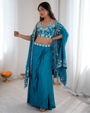 Premium Rama Premium French Crep Embroidery Western Dhoti Choli With Shrug