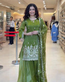 Exclusive Green Fendy Silk Embroidery Palazo Kurti With Dupatta
