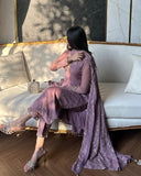 Exclusive Lavender Soft Georgette Embroidery Top Bottom With Dupatta